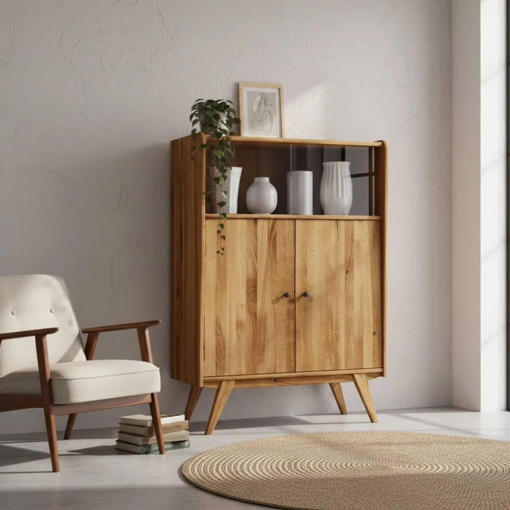 Wohnen Highboards|Vitrinen<Schrank im Mid Century Stil aus Wildeiche Holz - Hardus