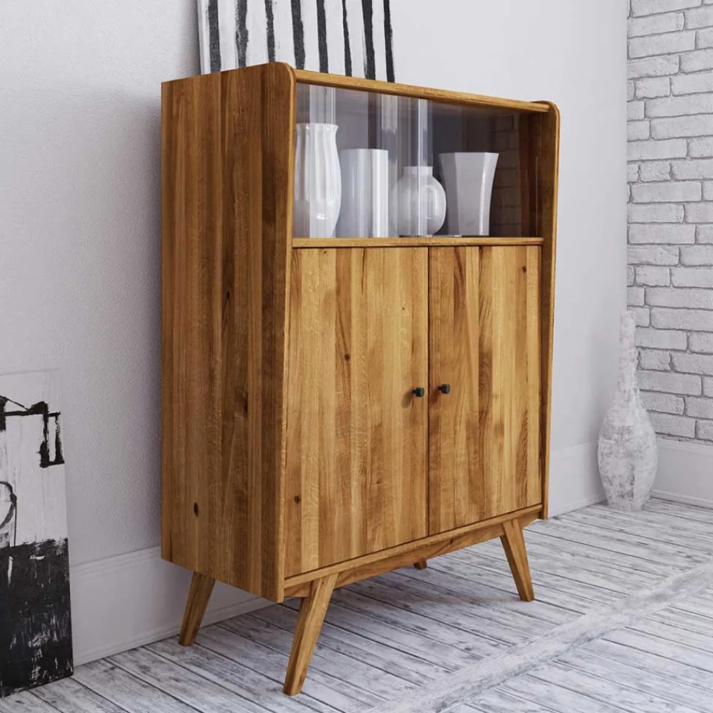 Wohnen Highboards|Vitrinen<Schrank im Mid Century Stil aus Wildeiche Holz - Hardus