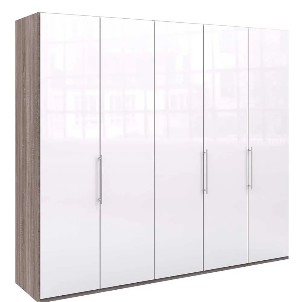 Wohnen Kleiderschränke|Schränke<Schrank in Weiß Glas & Eiche Dunkel - Empresian