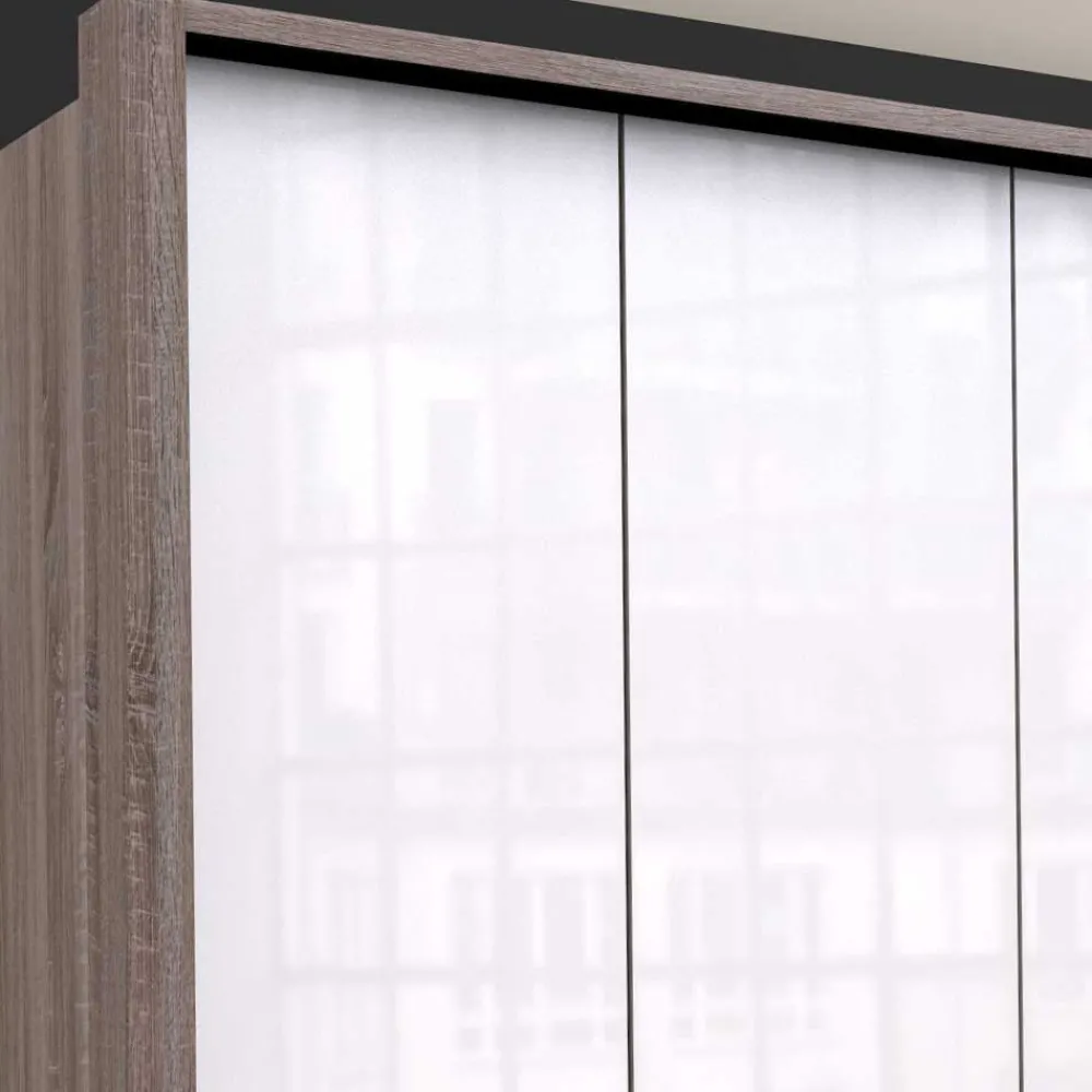 Wohnen Kleiderschränke|Schränke<Schrank in Weiß Glas & Eiche Dunkel - Empresian