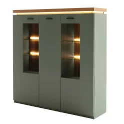 Wohnen Highboards|Vitrinen<Schrank Vitrine in Graugrün und Eiche - Kwin