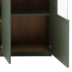 Wohnen Highboards|Vitrinen<Schrank Vitrine in Graugrün und Eiche - Kwin