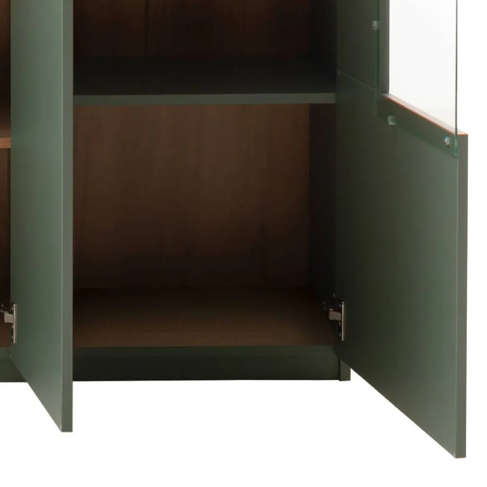 Wohnen Highboards|Vitrinen<Schrank Vitrine in Graugrün und Eiche - Kwin