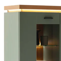 Wohnen Highboards|Vitrinen<Schrank Vitrine in Graugrün und Eiche - Kwin