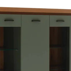 Wohnen Highboards|Vitrinen<Schrank Vitrine in Graugrün und Eiche - Kwin