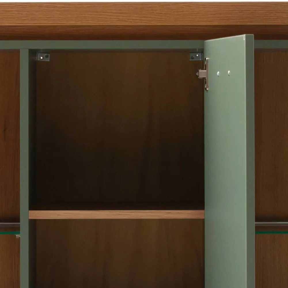 Wohnen Highboards|Vitrinen<Schrank Vitrine in Graugrün und Eiche - Kwin