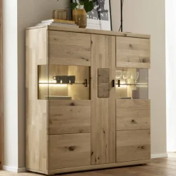 Wohnen Highboards|Vitrinen<Schrankvitrine aus hellem Asteiche Massivholz - Losiamos