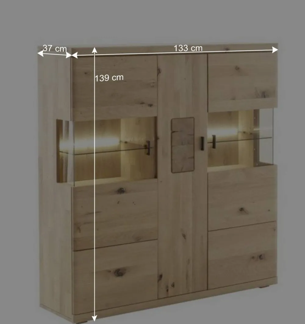 Wohnen Highboards|Vitrinen<Schrankvitrine aus hellem Asteiche Massivholz - Losiamos