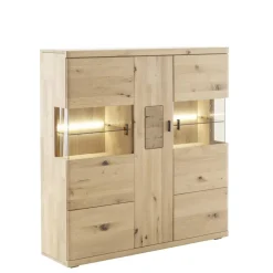 Wohnen Highboards|Vitrinen<Schrankvitrine aus hellem Asteiche Massivholz - Losiamos
