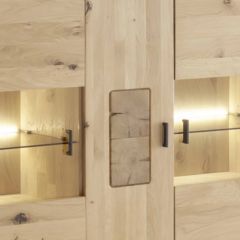 Wohnen Highboards|Vitrinen<Schrankvitrine aus hellem Asteiche Massivholz - Losiamos