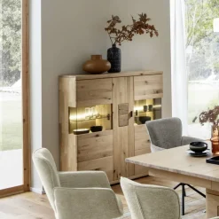 Wohnen Highboards|Vitrinen<Schrankvitrine aus hellem Asteiche Massivholz - Losiamos
