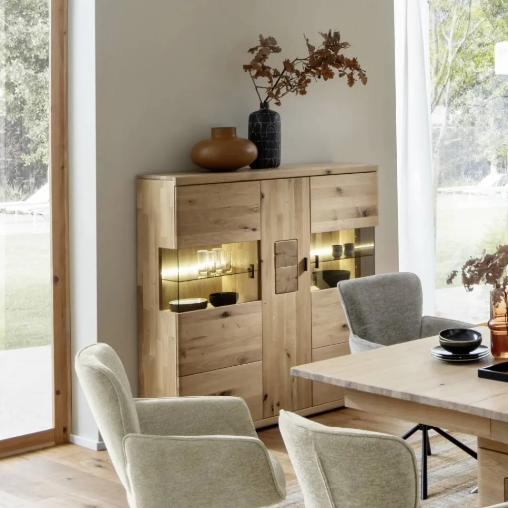 Wohnen Highboards|Vitrinen<Schrankvitrine aus hellem Asteiche Massivholz - Losiamos