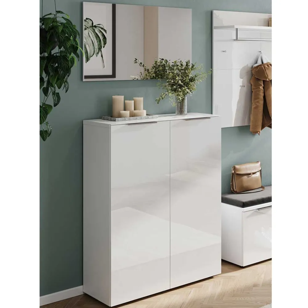 Wohnen Garderoben<Schuhschrank & Spiegel Set in Weiß - Kofi (zweiteilig)