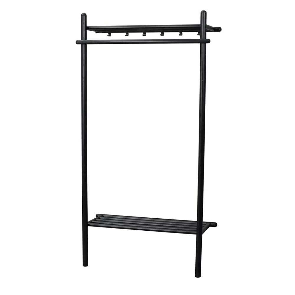 Wohnen Garderoben<Schwarze Holz Garderobe aus Eiche Massivholz - Evlinu