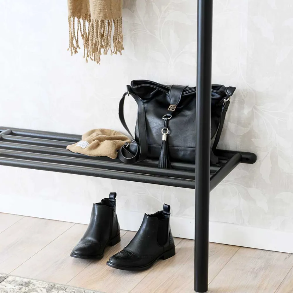Wohnen Garderoben<Schwarze Holz Garderobe aus Eiche Massivholz - Evlinu