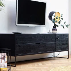 Wohnen Tv & Hifi-Möbel|Lowboards<Schwarzer TV Unterschrank mit zwei Schubladen - Almery