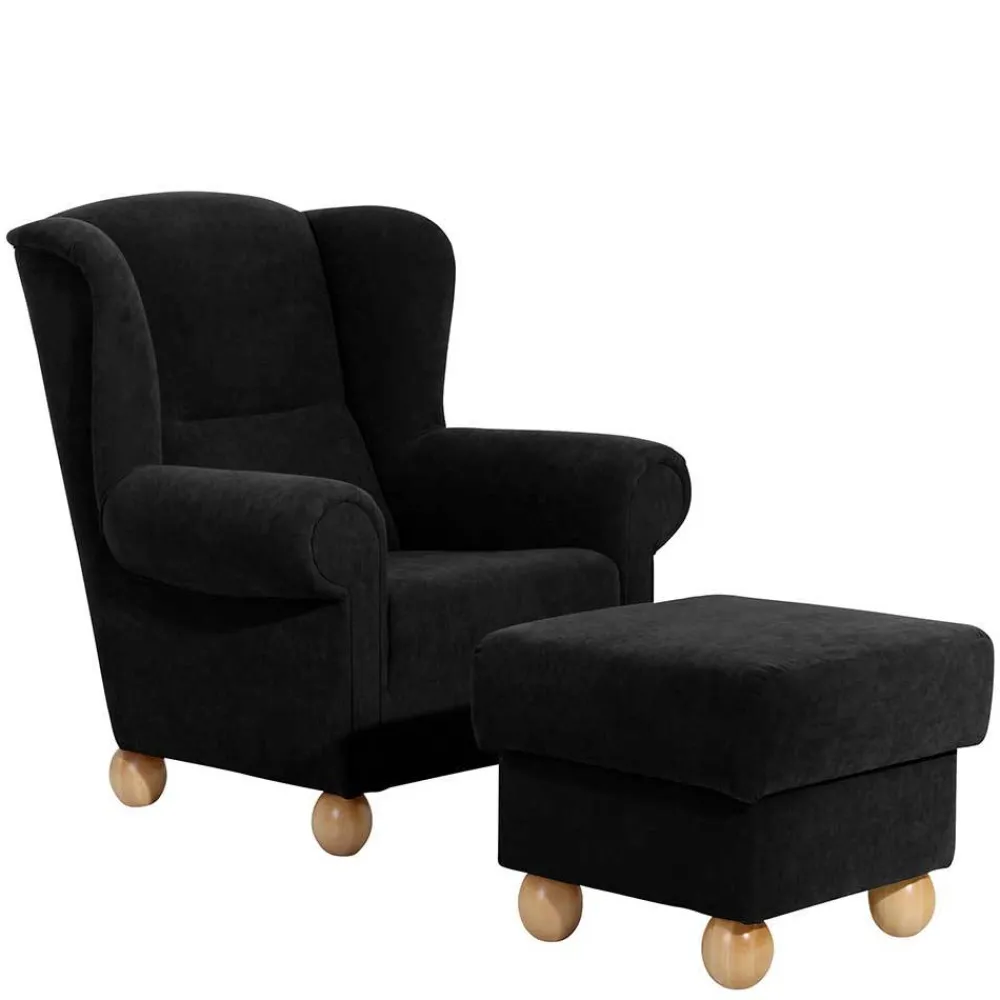 Wohnen Sessel<Schwarzer Velours Sessel mit Ohren - Bravassa