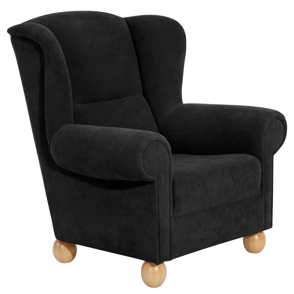 Wohnen Sessel<Schwarzer Velours Sessel mit Ohren - Bravassa
