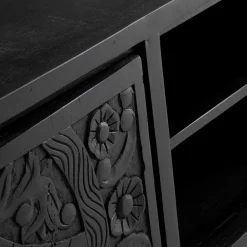 Wohnen Tv & Hifi-Möbel|Lowboards<Schwarzes TV Board mit Schnitzereien - Namibe