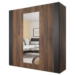 Wohnen Kleiderschränke<Schwebetürenschrank in Eiche Dunkel & Schwarz - Prabhaa