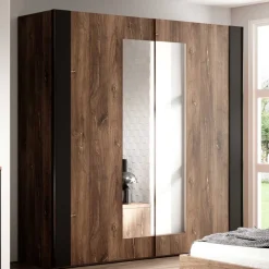 Wohnen Kleiderschränke<Schwebetürenschrank in Eiche Dunkel & Schwarz - Prabhaa