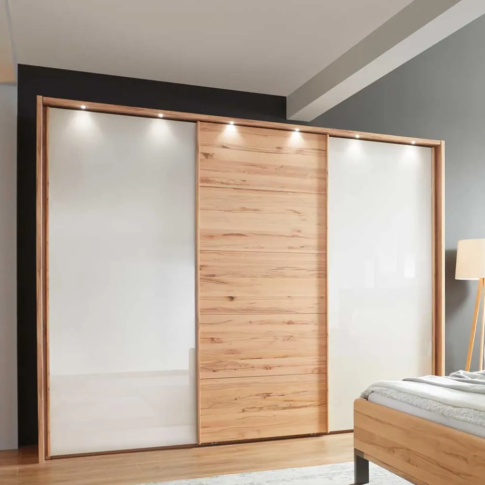 Wohnen Kleiderschränke|Schränke<Schwebetürenschrank in Kernbuche & Beige - Krofun