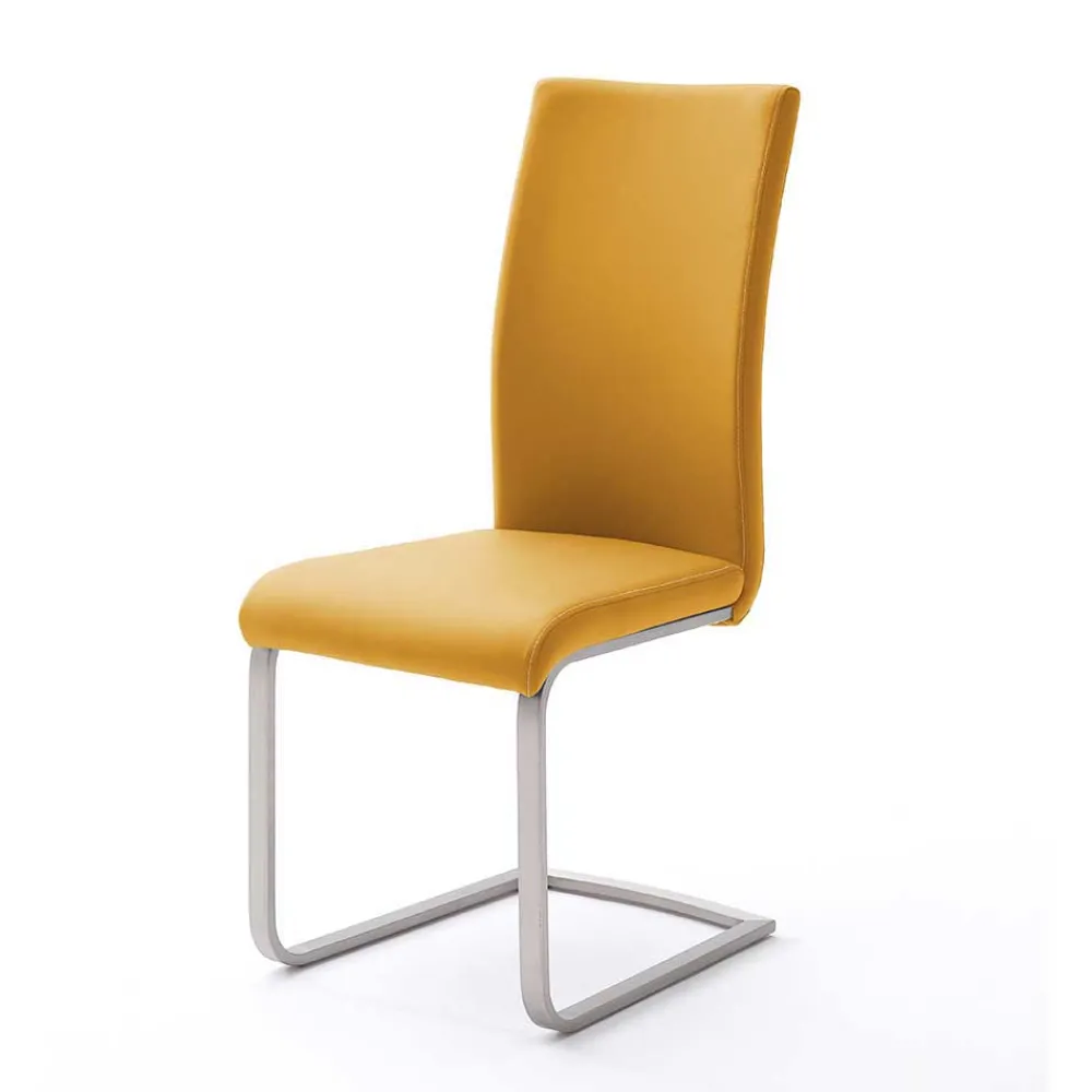 Wohnen Sessel|Stühle<Schwingstuhl in Curry Gelb Kunstleder Ericova mit Edelstahl Gestell (4er Set)