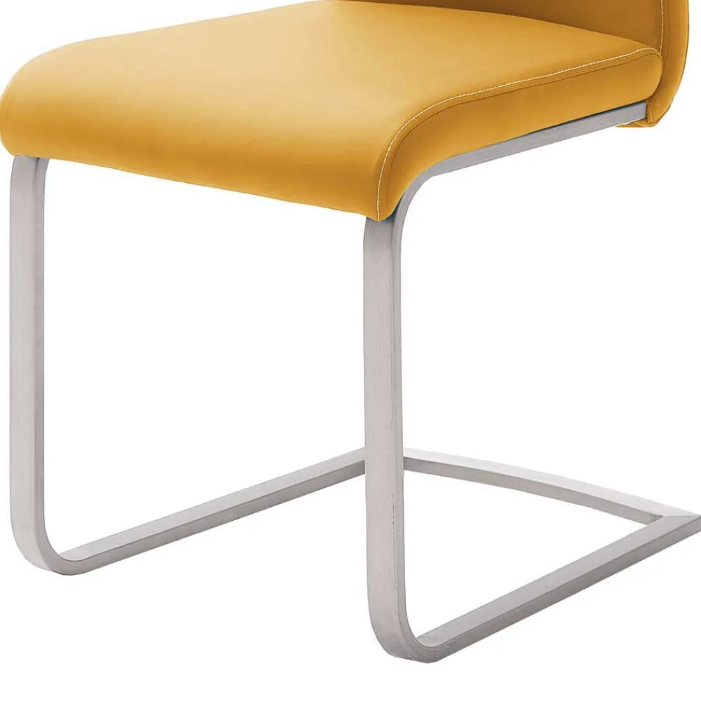 Wohnen Sessel|Stühle<Schwingstuhl in Curry Gelb Kunstleder Ericova mit Edelstahl Gestell (4er Set)