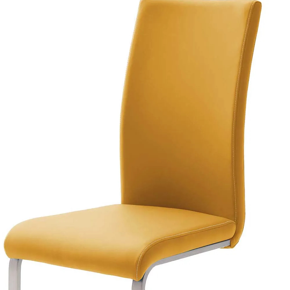 Wohnen Sessel|Stühle<Schwingstuhl in Curry Gelb Kunstleder Ericova mit Edelstahl Gestell (4er Set)