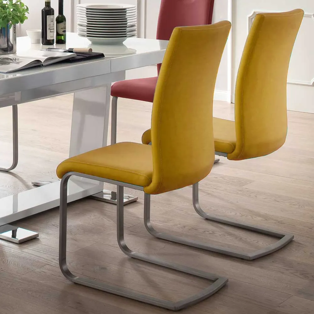 Wohnen Sessel|Stühle<Schwingstuhl in Curry Gelb Kunstleder Ericova mit Edelstahl Gestell (4er Set)