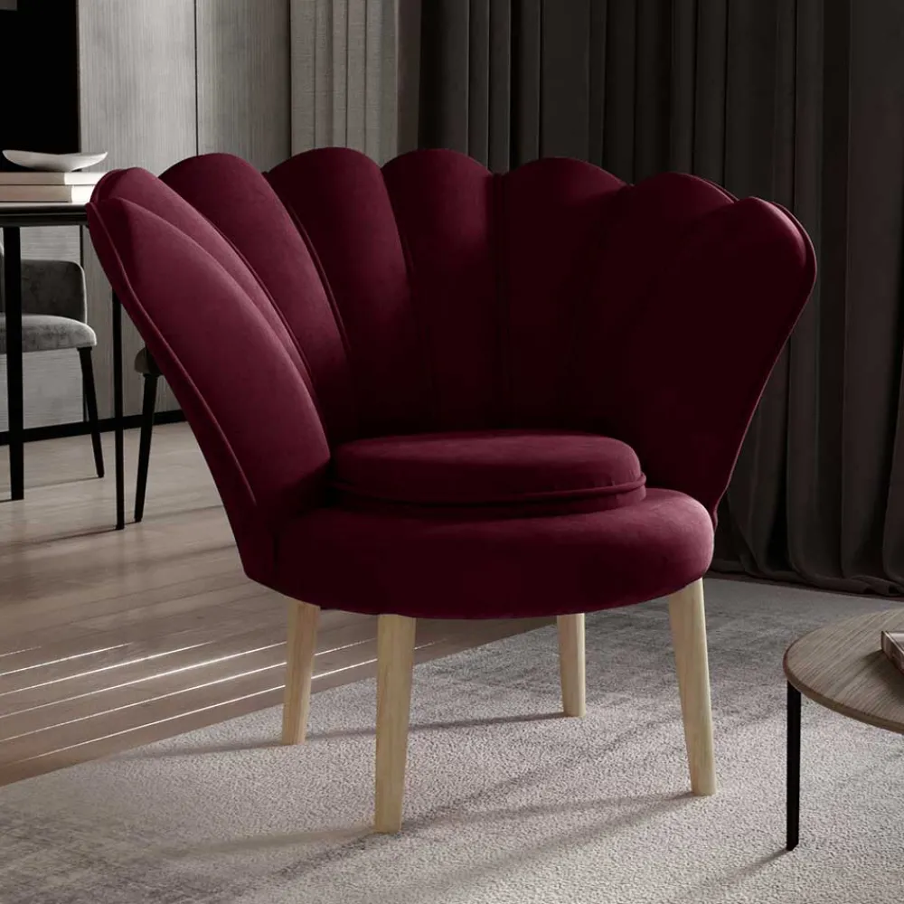 Wohnen Sessel<Sessel im Muscheldesign in Bordeaux Rot - Catuella