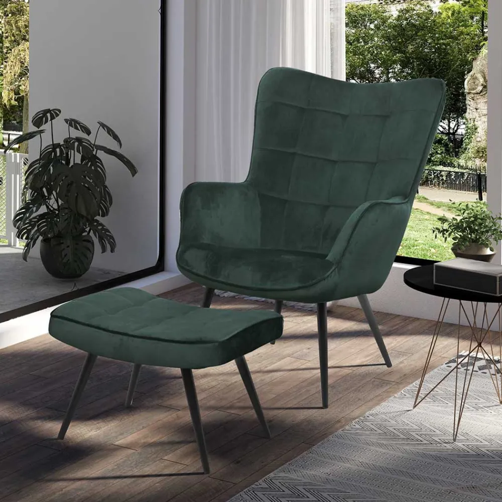 Wohnen Sessel<Sessel mit Fußhocker aus Samt - Andra (zweiteilig)