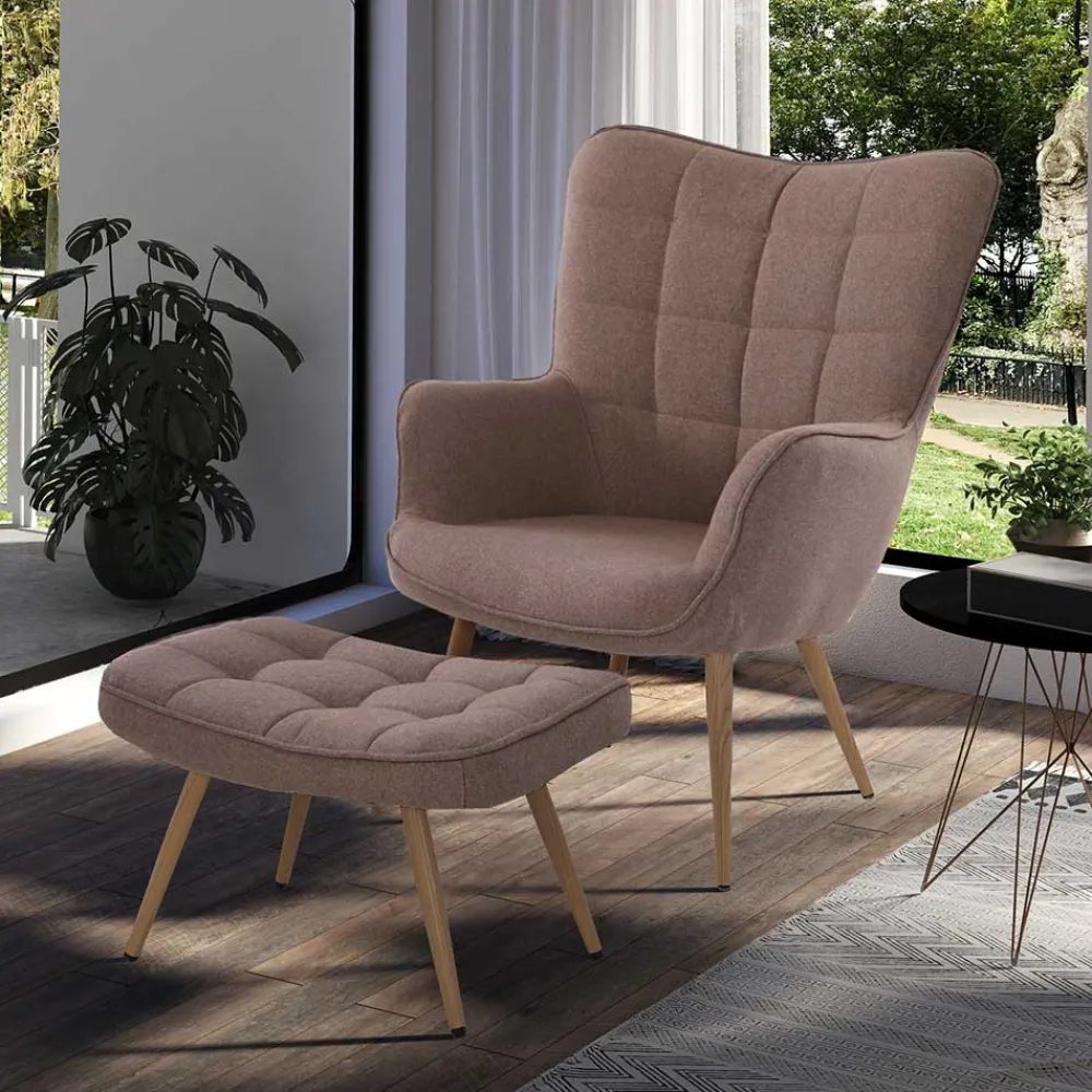 Wohnen Sessel<Sessel mit Fußhocker in Beige - Trees (zweiteilig)
