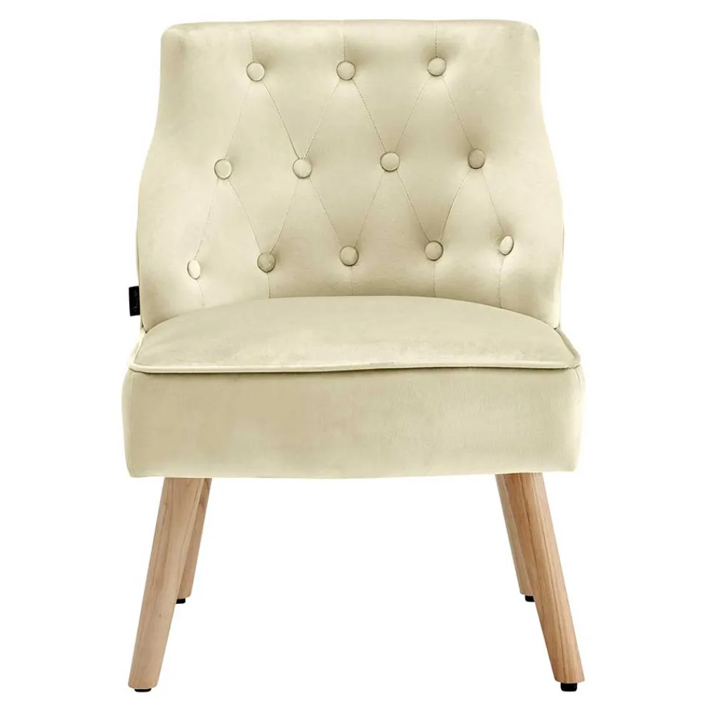 Wohnen Sessel<Sessel mit Knopfheftung in Creme Samt - Artling (2er Set)