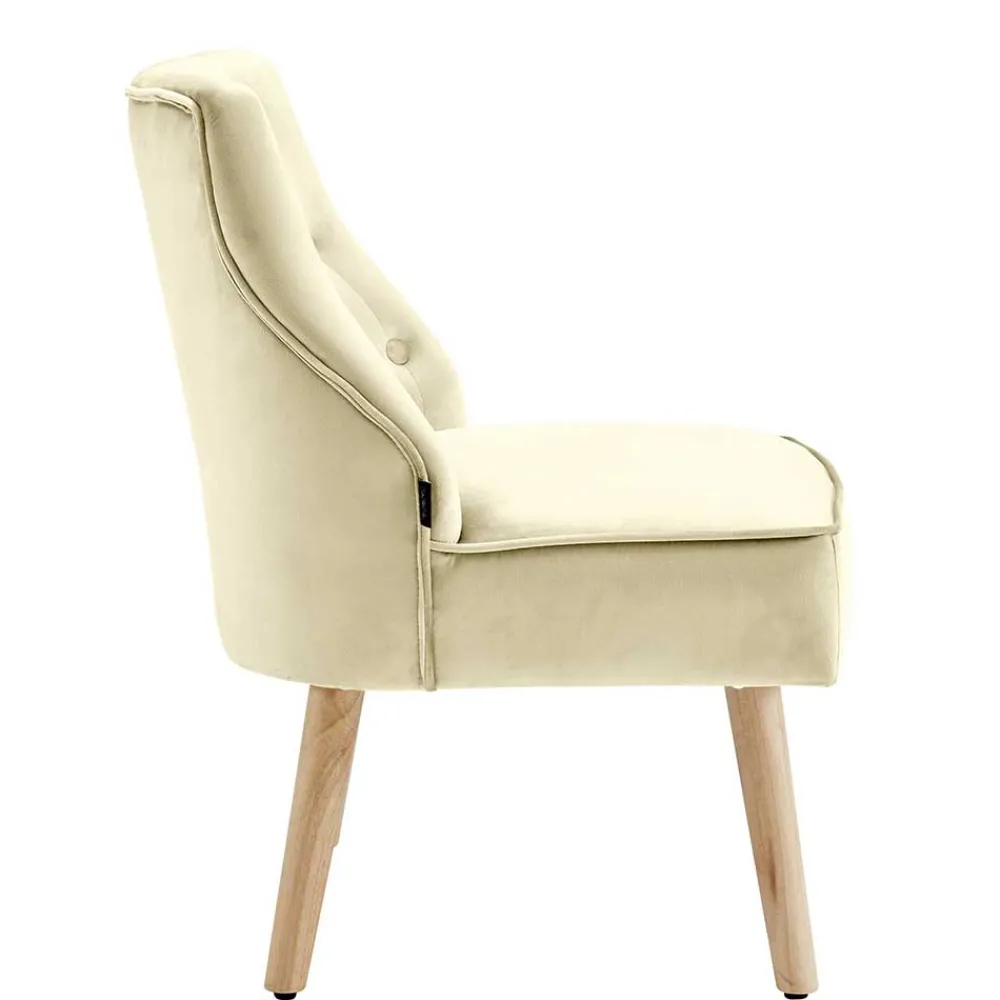 Wohnen Sessel<Sessel mit Knopfheftung in Creme Samt - Artling (2er Set)