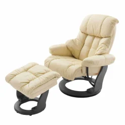 Wohnen Sessel<Sessel mit Relaxfunktion Leder in Creme Jet inkl. Fußhocker (zweiteilig)