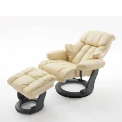 Wohnen Sessel<Sessel mit Relaxfunktion Leder in Creme Jet inkl. Fußhocker (zweiteilig)