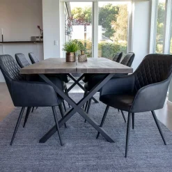 Wohnen Sitzgruppe<Set Loft X-Fuß Tisch & Tischsessel - Ghaz (siebenteilig)