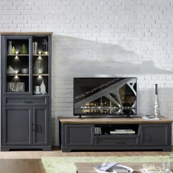 Wohnen Wohnwände<Set TV Lowboard & Vitrine in Grau - Thumbs (zweiteilig)