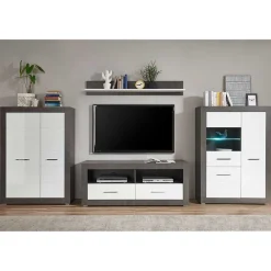Wohnen Wohnwände<Set Wohnzimmer Anbauwand zweifarbig - Istensa (vierteilig)