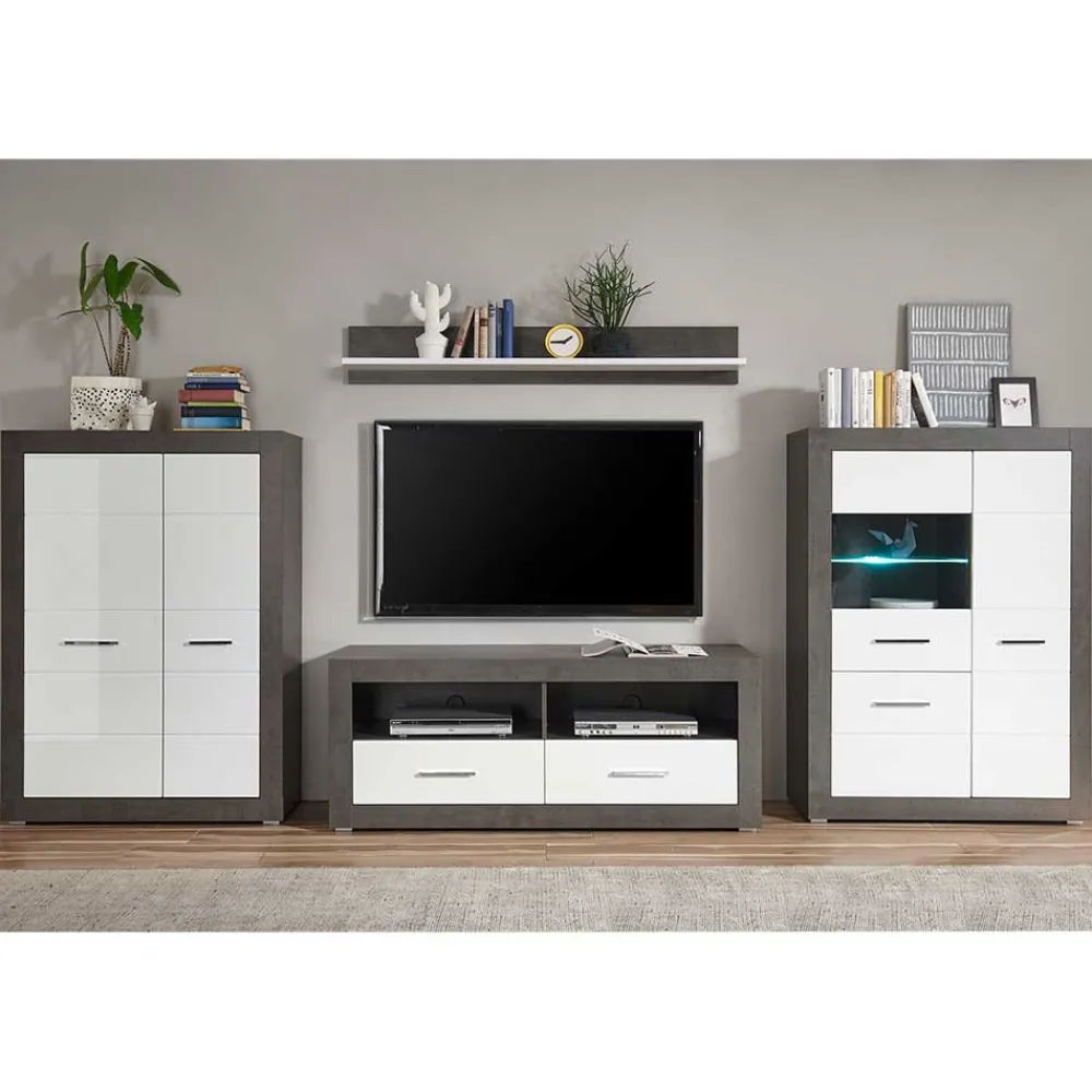 Wohnen Wohnwände<Set Wohnzimmer Anbauwand zweifarbig - Istensa (vierteilig)