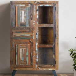 Wohnen Highboards|Vitrinen<Shabby Chic Vitrinenschrank aus Recyclingholz - Tunar
