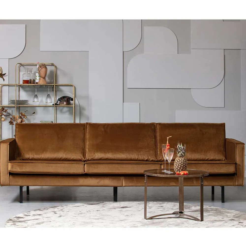 Wohnen Sofas<3-Sitzer Samtcouch in Honig Gelb - Saguan