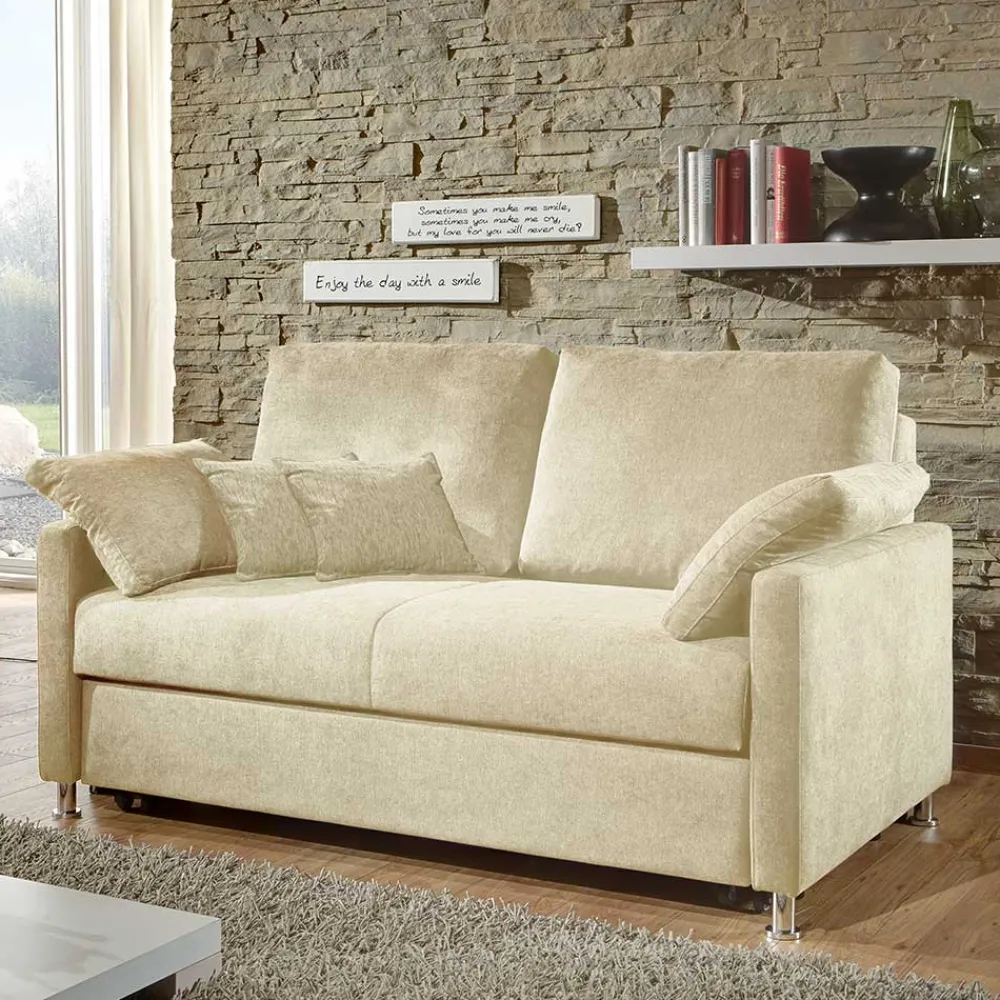 Wohnen Sofas<2-Sitzer Wohnzimmercouch in Creme - ausklappbar - Elsaro