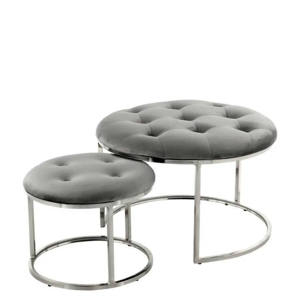 Wohnen Hocker<Sitzhocker Duo in Grau mit Silber - Vainy (zweiteilig)
