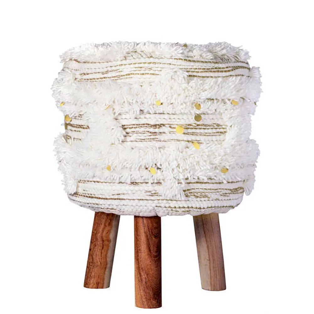 Wohnen Hocker<Sitzhocker in Creme mit Khaki - Clarina