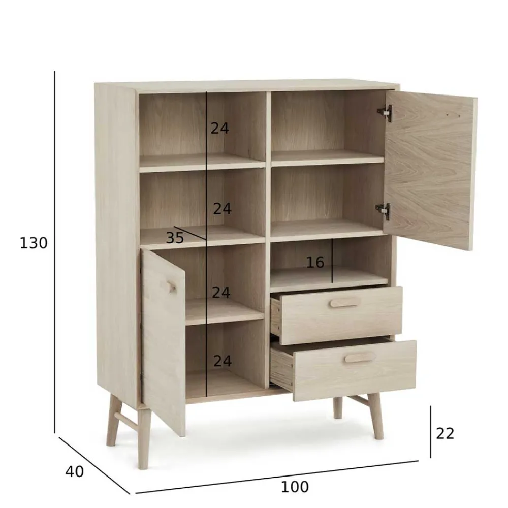 Wohnen Highboards<Skandi Highboard in Eiche Weiß - Lametla