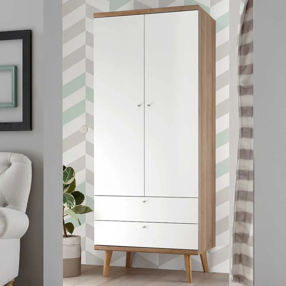 Wohnen Kleiderschränke<Skandi Kleiderschrank in Weiß & Eiche - Cablos