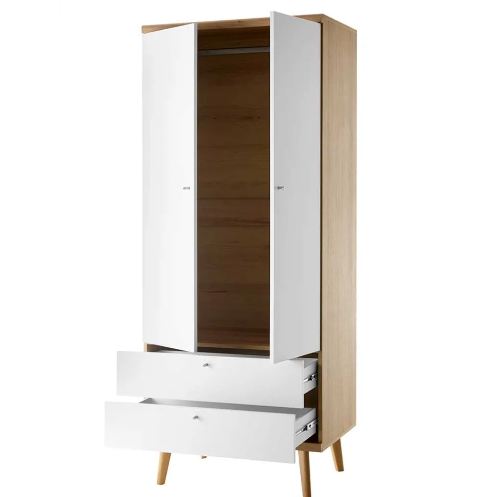 Wohnen Kleiderschränke<Skandi Kleiderschrank in Weiß & Eiche - Cablos