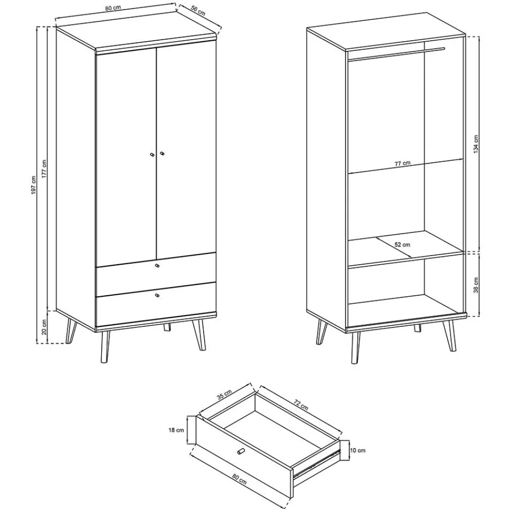 Wohnen Kleiderschränke<Skandi Kleiderschrank in Weiß & Eiche - Cablos